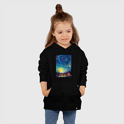 Толстовка детская хлопковая Ночной пейзаж в стиле Ван Гога, цвет: черный — фото 2