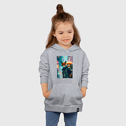 Толстовка детская хлопковая Лисица в большом городе - киберпанк, цвет: меланж — фото 2