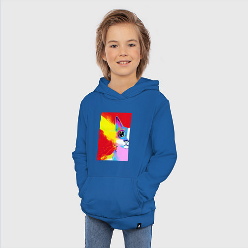 Детская толстовка-худи Эскиз кошки / Синий – фото 3