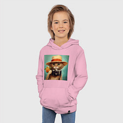 Толстовка детская хлопковая Кот в соломенной шляпе с фотоаппаратом, цвет: светло-розовый — фото 2