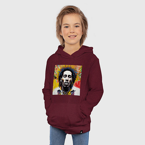 Детская толстовка-худи Арт Граффити Боб Марли / Меланж-бордовый – фото 3