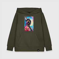Толстовка детская хлопковая Кисуля в модной куртке - нейросеть, цвет: хаки