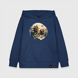Толстовка детская хлопковая Японское святилище в стиле моротай, цвет: тёмно-синий