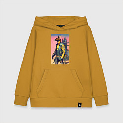 Толстовка детская хлопковая Kangaroo - cyberpunk - neural network - art, цвет: горчичный