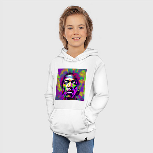 Детская толстовка-худи Jimi Hendrix in color Glitch Art / Белый – фото 3