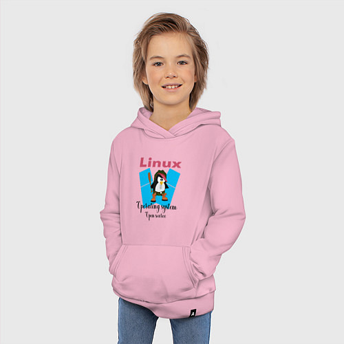 Детская толстовка-худи Пингвин линукс в шляпе / Светло-розовый – фото 3