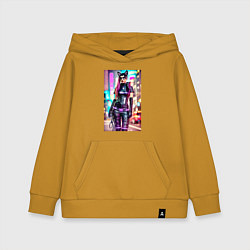 Толстовка детская хлопковая Cyberpunk - cat girl - neural network, цвет: горчичный