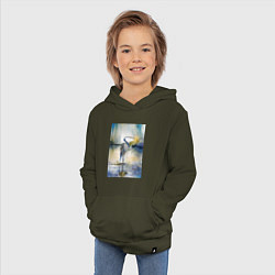 Толстовка детская хлопковая Цапля на озере - акварель - нейросеть, цвет: хаки — фото 2