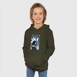 Толстовка детская хлопковая Девушка под защитой волка - нейросеть - аниме, цвет: хаки — фото 2