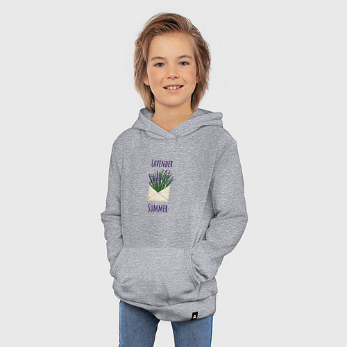 Детская толстовка-худи Lavender Summer - букет лаванды в конверте / Меланж – фото 3