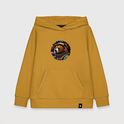 Толстовка детская хлопковая Медведь космонавт, цвет: горчичный