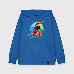 Толстовка детская хлопковая Тропическая птица в цветах, цвет: синий