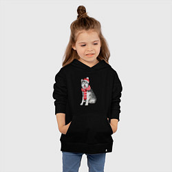 Толстовка детская хлопковая Новогодний хаски, цвет: черный — фото 2
