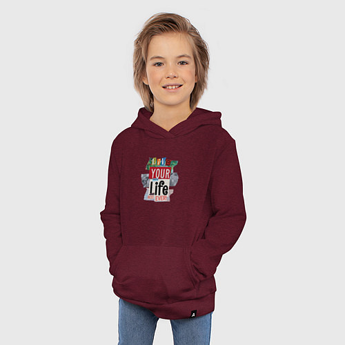 Детская толстовка-худи Счастливая жизнь / Меланж-бордовый – фото 3