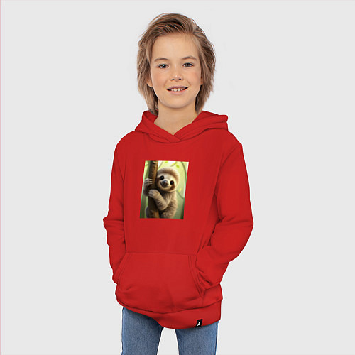 Детская толстовка-худи Ленивец в лесу / Красный – фото 3