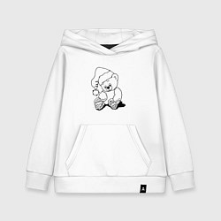 Толстовка детская хлопковая Мишка игрушечный в колпаке деда Мороза - раскраска, цвет: белый