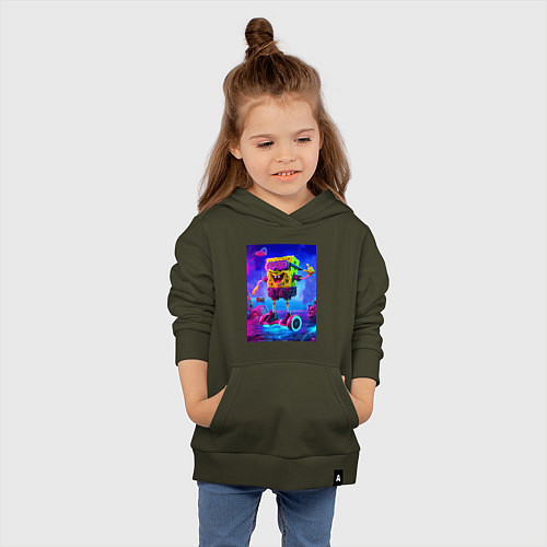 Детская толстовка-худи Sponge Bob on a gyro scooter - ai art / Хаки – фото 4
