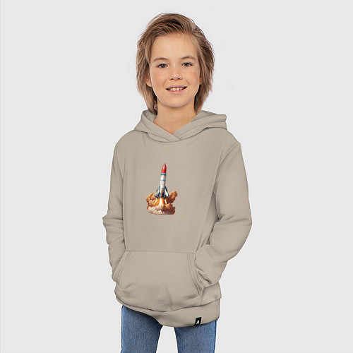 Детская толстовка-худи Взлет космической ракеты / Миндальный – фото 3