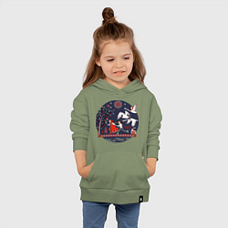 Толстовка детская хлопковая Сказка Гуси - лебеди в стиле мезенской росписи, цвет: авокадо — фото 2