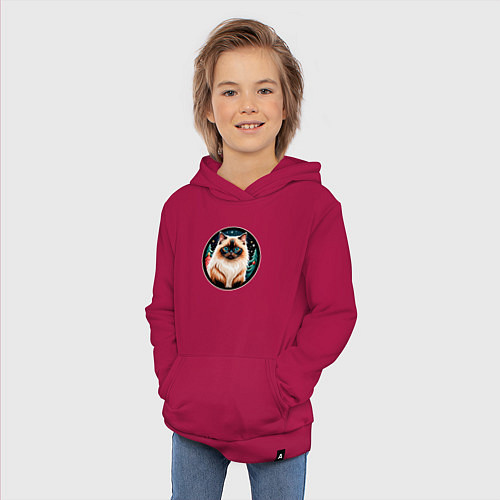 Детская толстовка-худи Гималайский кот ждет Новый Год / Маджента – фото 3