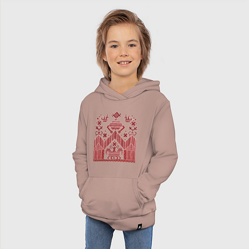 Детская толстовка-худи Красные славянская узоры вышивки / Пыльно-розовый – фото 3