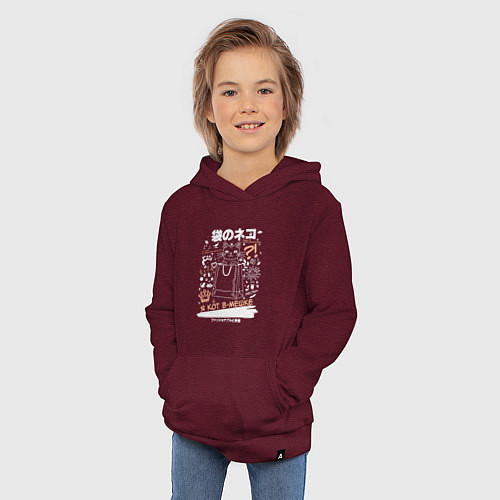 Детская толстовка-худи MoMo - кот в мешке темный / Меланж-бордовый – фото 3