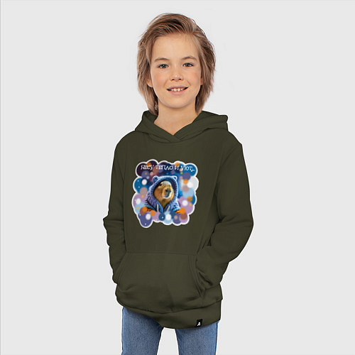 Детская толстовка-худи Мем капибара в капюшоне: несу тепло и уют / Хаки – фото 3