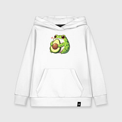 Толстовка детская хлопковая Лягушка обнимает авокадо, цвет: белый