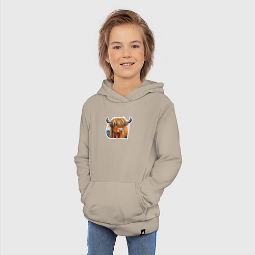 Детская толстовка-худи Шотландский волосатый бык / Миндальный – фото 3