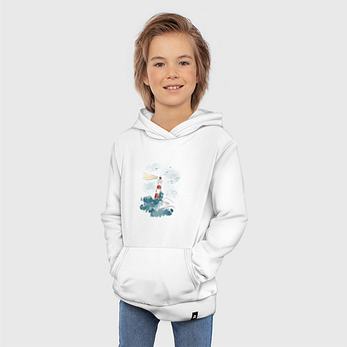 Детская толстовка-худи Маяк и волны - акварель / Белый – фото 3