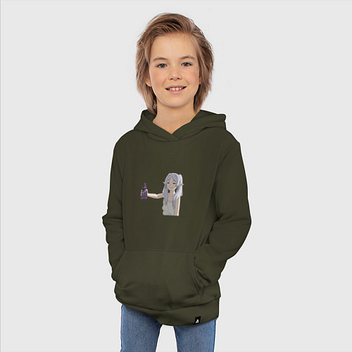 Детская толстовка-худи Фрирен Провожающая в последний путь улыбается / Хаки – фото 3