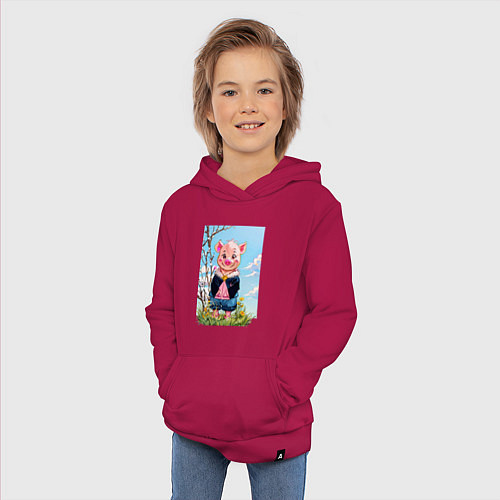 Детская толстовка-худи Поросёнок весной / Маджента – фото 3