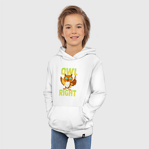 Детская толстовка-худи Owl right - каламбур отлично / Белый – фото 3