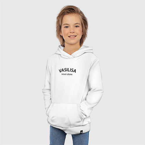 Детская толстовка-худи Vasilisa never alone - motto / Белый – фото 3