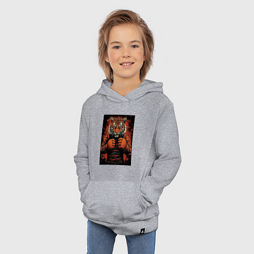 Детская толстовка-худи Тигр Муай Тай в стойке / Меланж – фото 3