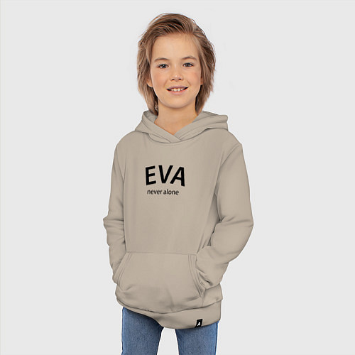 Детская толстовка-худи Eva never alone - motto / Миндальный – фото 3