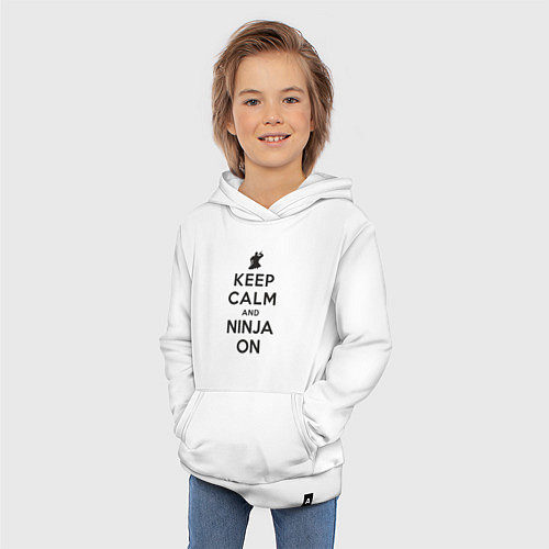 Детская толстовка-худи Keep calm and ninja on / Белый – фото 3