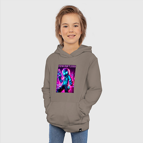 Детская толстовка-худи Neon Minecraft - ai art / Утренний латте – фото 3