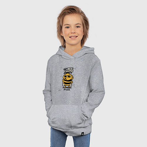 Детская толстовка-худи Why bee cause im cool / Меланж – фото 3