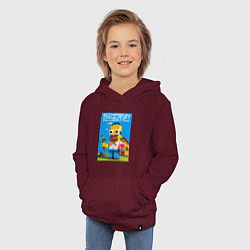 Толстовка детская хлопковая Homer Simpson and Minecraft - collaboration ai art, цвет: меланж-бордовый — фото 2