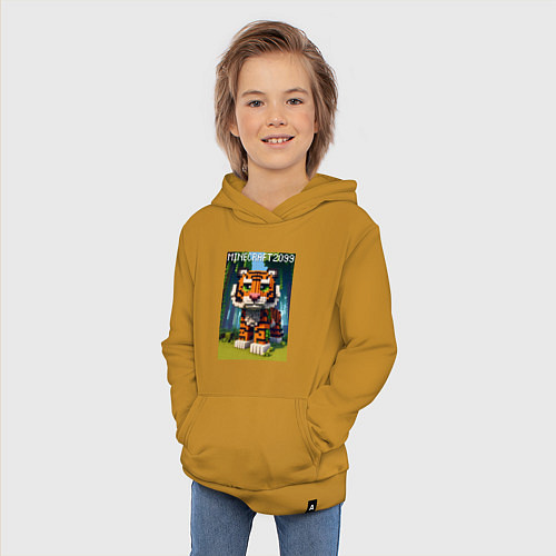 Детская толстовка-худи Funny tiger cub - Minecraft / Горчичный – фото 3