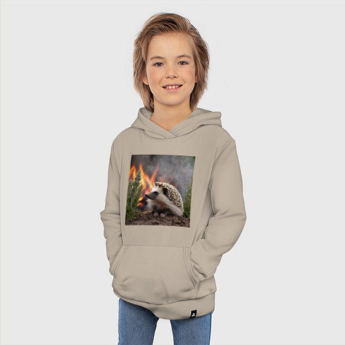 Детская толстовка-худи Ёжик в огне / Миндальный – фото 3