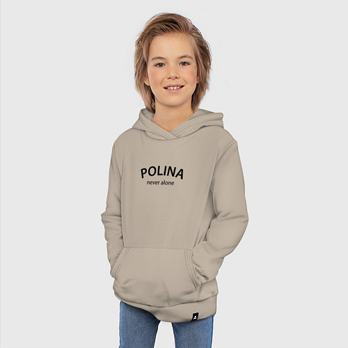 Детская толстовка-худи Polina never alone - motto / Миндальный – фото 3