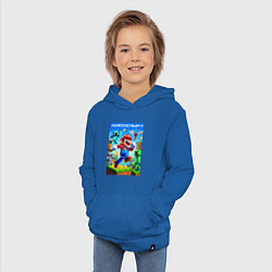 Толстовка детская хлопковая Mario in Minecraft - ai art collaboration, цвет: синий — фото 2