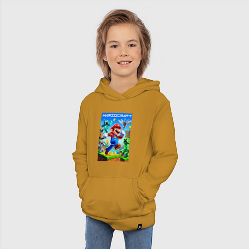 Детская толстовка-худи Mario in Minecraft - ai art collaboration / Горчичный – фото 3