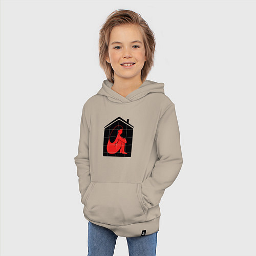 Детская толстовка-худи Сижу дома / Миндальный – фото 3