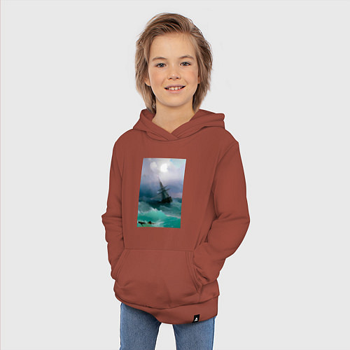 Детская толстовка-худи Корабль среди бурного моря / Кирпичный – фото 3