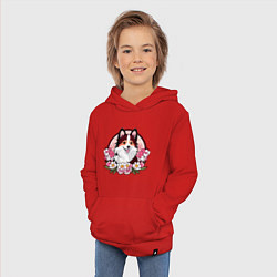 Толстовка детская хлопковая Колли среди цветов сакуры, цвет: красный — фото 2