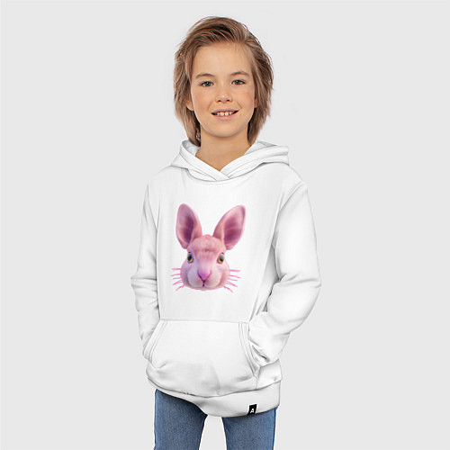 Детская толстовка-худи Розовый заяц - портрет кролика / Белый – фото 3