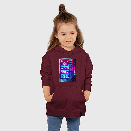 Детская толстовка-худи Ai hacker digital rebel - neon glow / Меланж-бордовый – фото 4